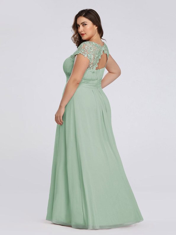 Classic Maxi Long Lace Cap Sleeve Bridesmaid Dress - Mint Green