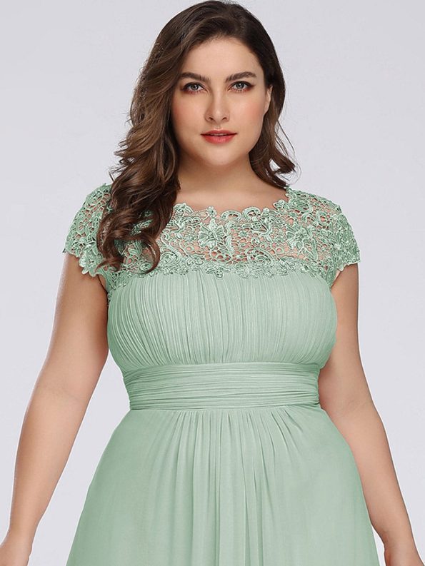 Classic Maxi Long Lace Cap Sleeve Bridesmaid Dress - Mint Green