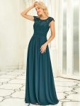 Classic Maxi Long Lace Cap Sleeve Bridesmaid Dress – Teal