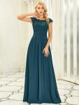 Classic Maxi Long Lace Cap Sleeve Bridesmaid Dress – Teal