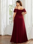 Stylish Cold Shoulder Flare Sleeves Flowy Bridesmaid Dress – Burgundy