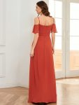 Stylish Cold Shoulder Flare Sleeves Flowy Bridesmaid Dress – Burnt Orange