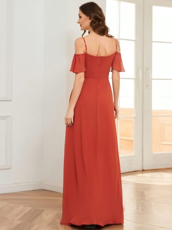 Stylish Cold Shoulder Flare Sleeves Flowy Bridesmaid Dress - Burnt Orange