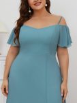 Stylish Cold Shoulder Flare Sleeves Flowy Bridesmaid Dress – Dusty Blue