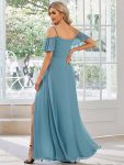 Stylish Cold Shoulder Flare Sleeves Flowy Bridesmaid Dress – Dusty Blue