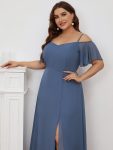 Stylish Cold Shoulder Flare Sleeves Flowy Bridesmaid Dress – Dusty Navy