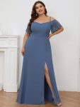 Stylish Cold Shoulder Flare Sleeves Flowy Bridesmaid Dress – Dusty Navy