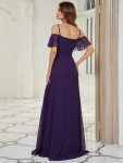 Stylish Cold Shoulder Flare Sleeves Flowy Bridesmaid Dress – Dark Purple