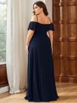 Stylish Cold Shoulder Flare Sleeves Flowy Bridesmaid Dress – Navy Blue