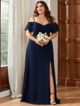 Stylish Cold Shoulder Flare Sleeves Flowy Bridesmaid Dress – Navy Blue