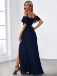 Stylish Cold Shoulder Flare Sleeves Flowy Bridesmaid Dress – Navy Blue