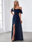 Stylish Cold Shoulder Flare Sleeves Flowy Bridesmaid Dress – Navy Blue