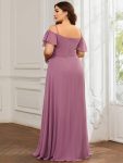 Stylish Cold Shoulder Flare Sleeves Flowy Bridesmaid Dress – Purple Orchid