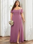 Stylish Cold Shoulder Flare Sleeves Flowy Bridesmaid Dress – Purple Orchid