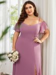 Stylish Cold Shoulder Flare Sleeves Flowy Bridesmaid Dress – Purple Orchid