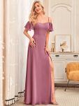 Stylish Cold Shoulder Flare Sleeves Flowy Bridesmaid Dress - Purple Orchid