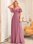 Stylish Cold Shoulder Flare Sleeves Flowy Bridesmaid Dress – Purple Orchid