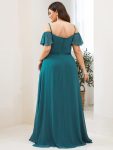 Flowy Cold Shoulder Flare Sleeves Bridesmaid Dress with Side Slit – Teal