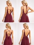 Convertible Chiffon Lace Open Back Spaghetti Straps Bridesmaid Dress – Burgundy