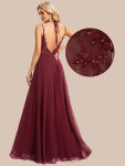 Convertible Chiffon Lace Open Back Spaghetti Straps Bridesmaid Dress – Burgundy