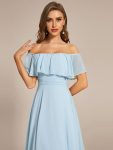 Elegant Chiffon High-Low Off The Shoulder Bridesmaid Dress – Sky Blue