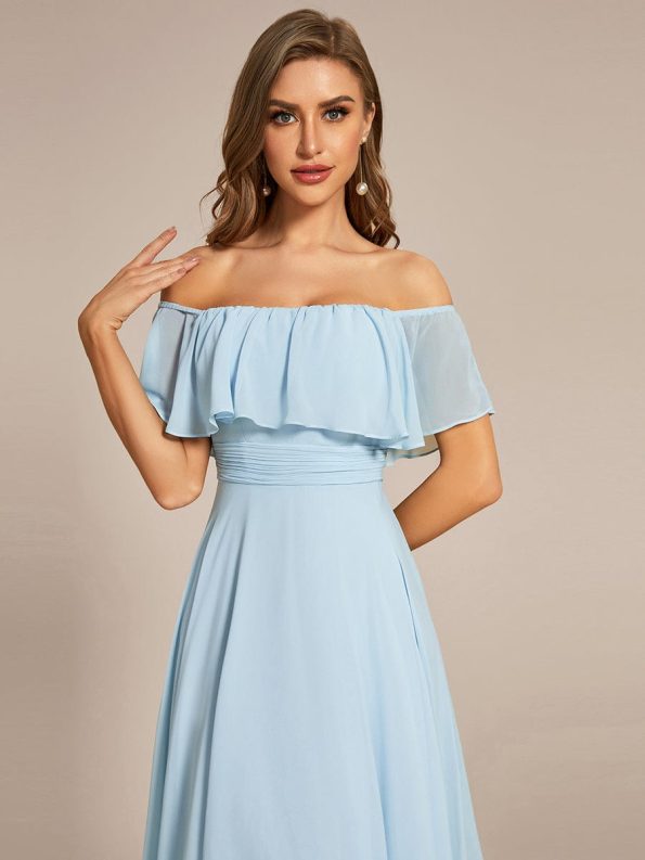 Elegant Chiffon High-Low Off The Shoulder Bridesmaid Dress - Sky Blue