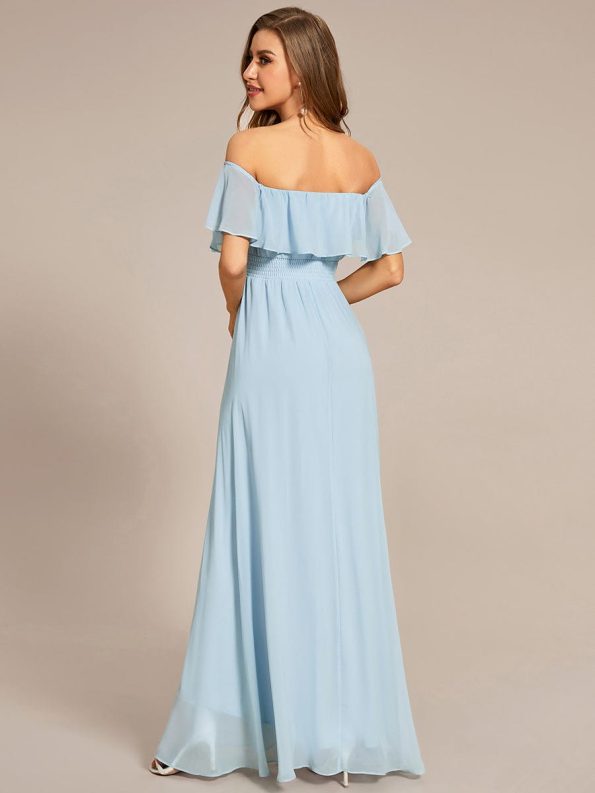 Elegant Chiffon High-Low Off The Shoulder Bridesmaid Dress - Sky Blue