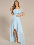 Elegant Chiffon High-Low Off The Shoulder Bridesmaid Dress – Sky Blue