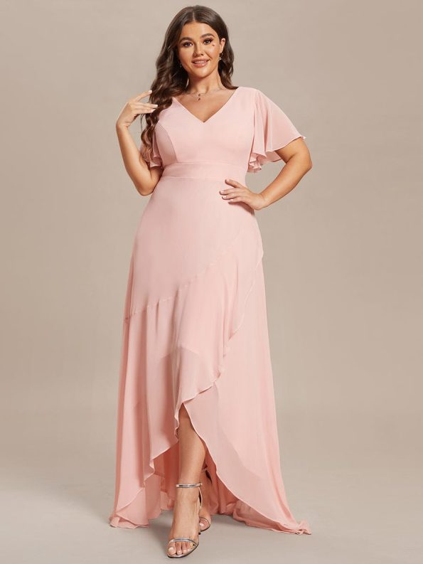 Charming Chiffon Bridesmaid Dress with Lotus Leaf Hemline - Pink