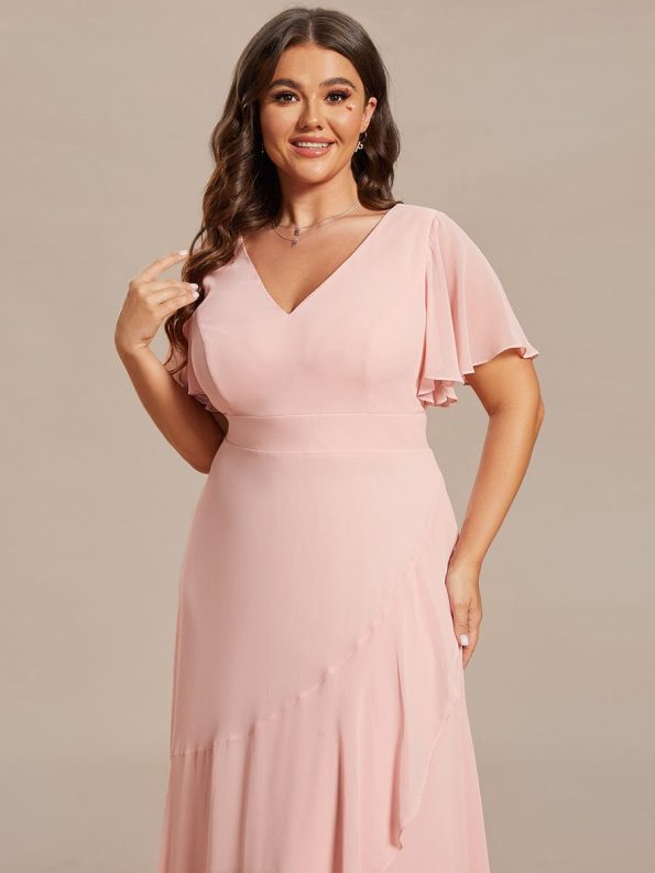 Charming Chiffon Bridesmaid Dress with Lotus Leaf Hemline - Pink