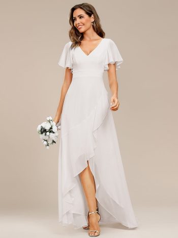 Charming Chiffon Bridesmaid Dress with Lotus Leaf Hemline - White