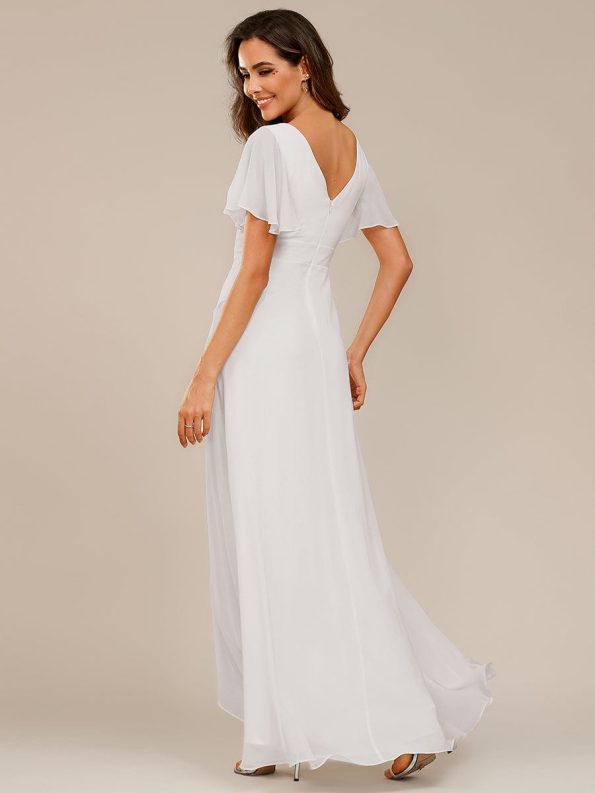 Charming Chiffon Bridesmaid Dress with Lotus Leaf Hemline - White