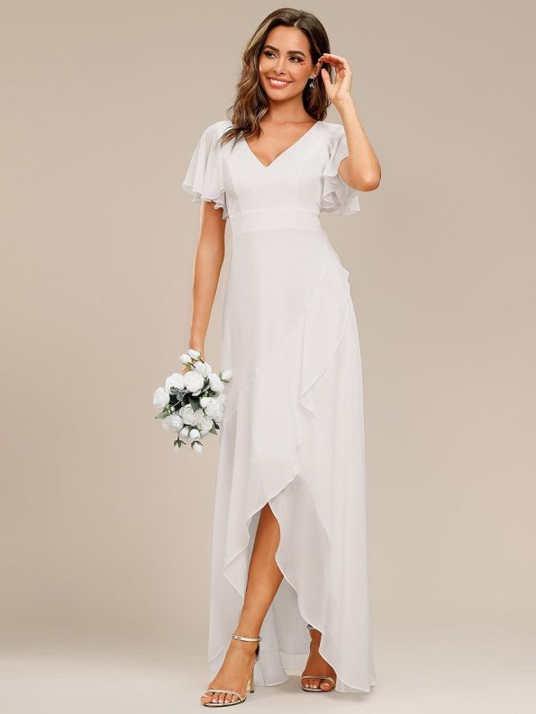 Charming Chiffon Bridesmaid Dress with Lotus Leaf Hemline - White