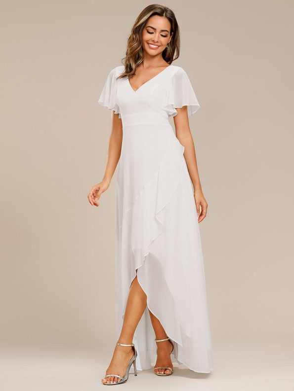 Charming Chiffon Bridesmaid Dress with Lotus Leaf Hemline - White