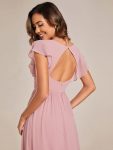 Back Cutout A-Line Pleated Ruffles Sleeve Chiffon Bridesmaid Dress – Dusty Rose