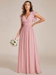 Back Cutout A-Line Pleated Ruffles Sleeve Chiffon Bridesmaid Dress – Dusty Rose