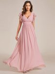 Back Cutout A-Line Pleated Ruffles Sleeve Chiffon Bridesmaid Dress – Dusty Rose