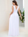 Pleated Sleeveless V-Neck Chiffon Maxi Dress – White