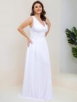 Pleated Sleeveless V-Neck Chiffon Maxi Dress – White