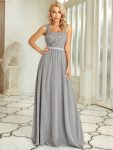 Elegant A Line Long Chiffon Bridesmaid Dress With Lace Bodice – Grey