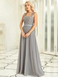 Elegant A Line Long Chiffon Bridesmaid Dress With Lace Bodice – Grey