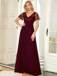 Sequin Print Evening Dresses for Women with Sleeves – Burgundy