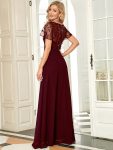 Sequin Print Evening Dresses for Women with Sleeves – Burgundy