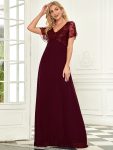 Sequin Print Evening Dresses for Women with Sleeves – Burgundy