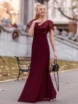 Sequin Print Evening Dresses for Women with Sleeves - Burgundy