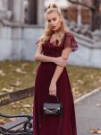 Sequin Print Evening Dresses for Women with Sleeves – Burgundy