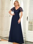 Sequin Print Evening Dresses for Women with Sleeves – Navy Blue