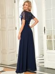 Sequin Print Evening Dresses for Women with Sleeves – Navy Blue