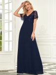 Sequin Print Evening Dresses for Women with Sleeves – Navy Blue