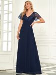 Sequin Print Evening Dresses for Women with Sleeves – Navy Blue